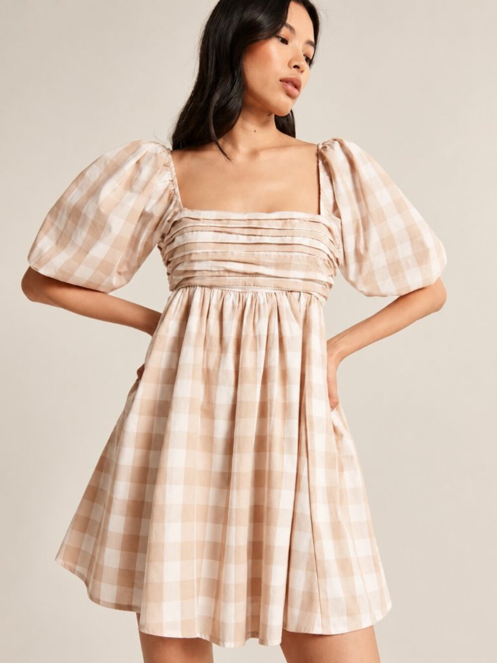 Abercrombie & Fitch Puff Sleeve Mini Dress Cream White Small